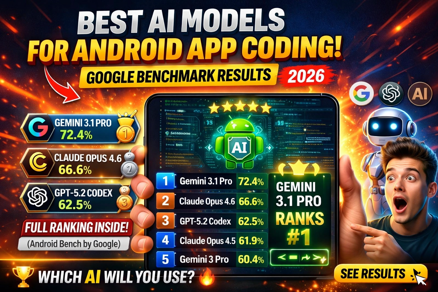 Best AI Models for Android App Development ranking 2026