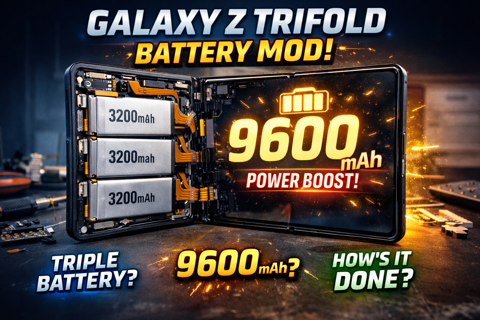 Galaxy Z TriFold battery mod increasing battery capacity to 9600mAh